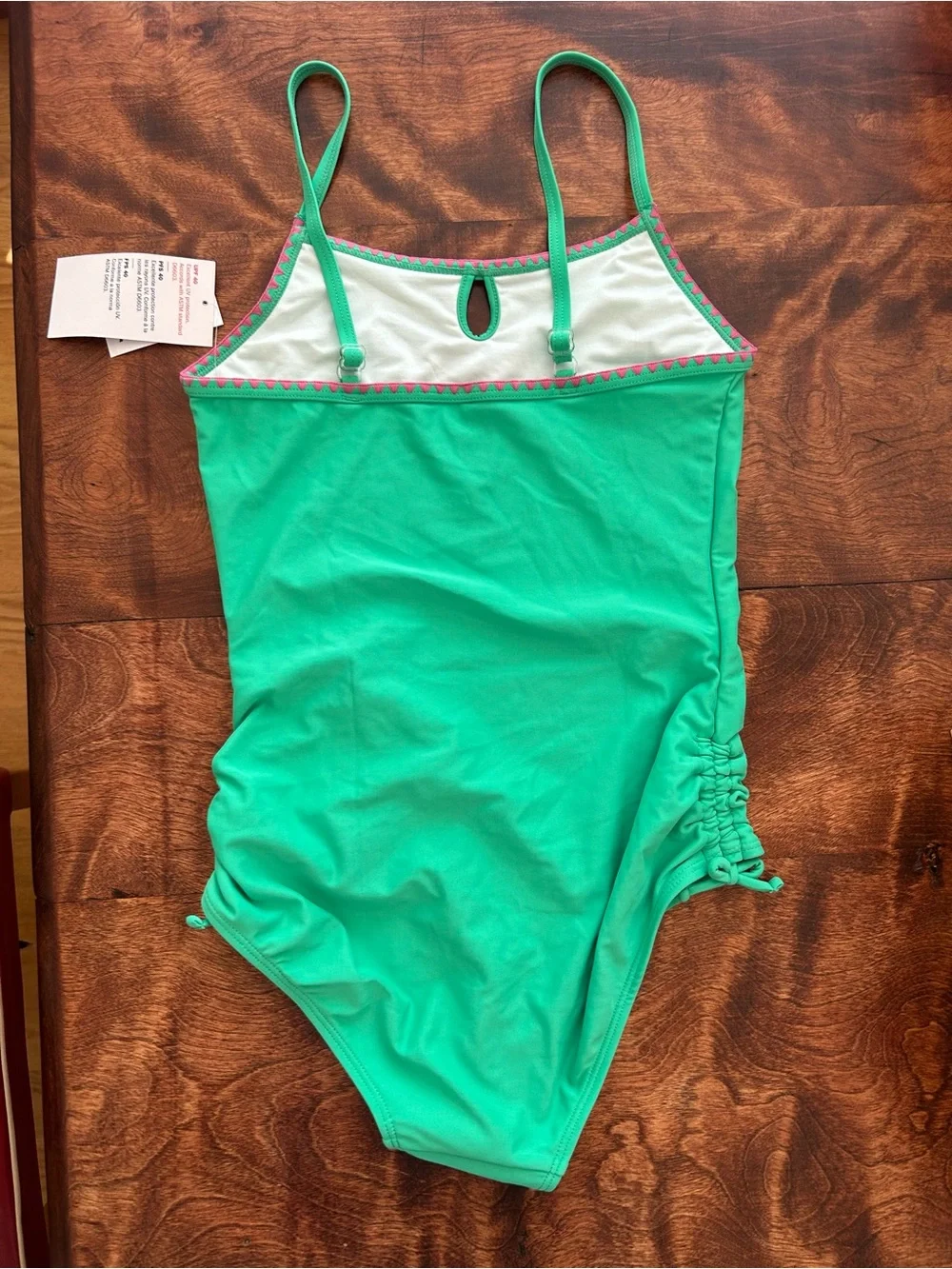 💚 NWT! Old Navy Girls Green One Piece Swimsuit with Pink Trim